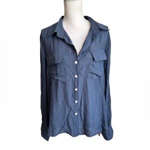 Cassidy Navy Blue Collared Pull Up Sleeve Button Down Shirt Blouse Size XL